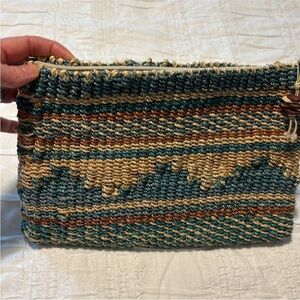 WOVEN multi coloured clutch purse top zipper summer beach evening purse